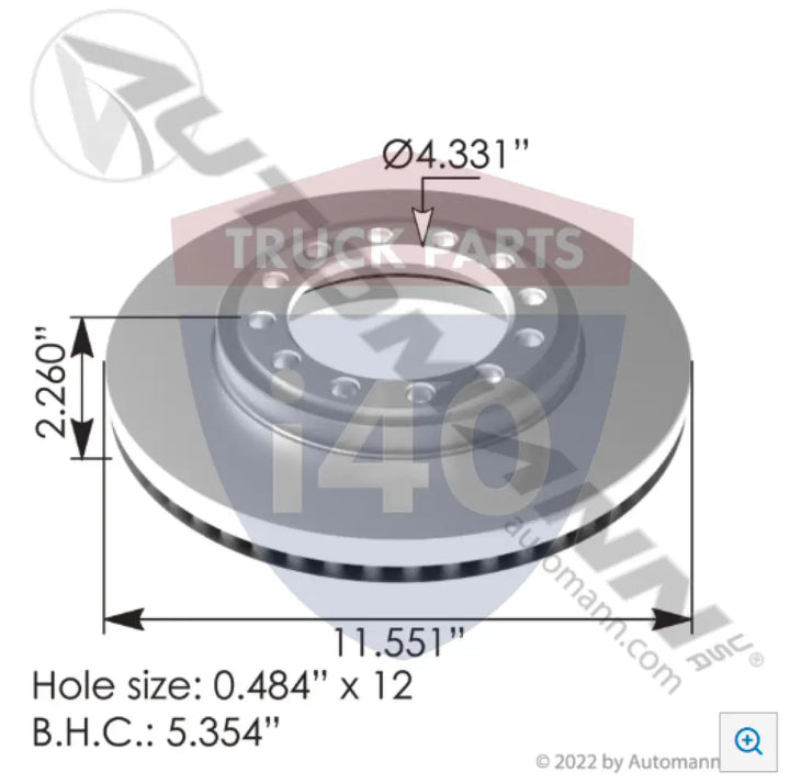 E12548021 Hydraulic Disc Rotor 11.551in For Bendix - Hat Shape