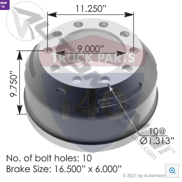 819198 Brake Drum 16.500in 6.000in For Eaton - Brake Dia.-16.500