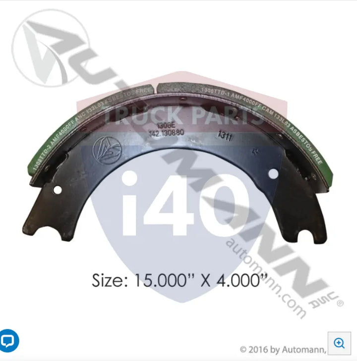 EX1308E20KPREM Lined Brake Shoe 15.000in 4.000in For Bendix - 23K Lb GAWR
