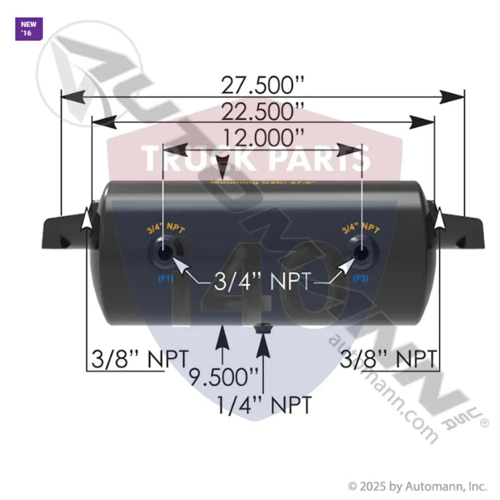 Automann 172.2018 Air Tank 1488 Cubic in Vol 9.500in Dia - Diameter - 9.5 in.