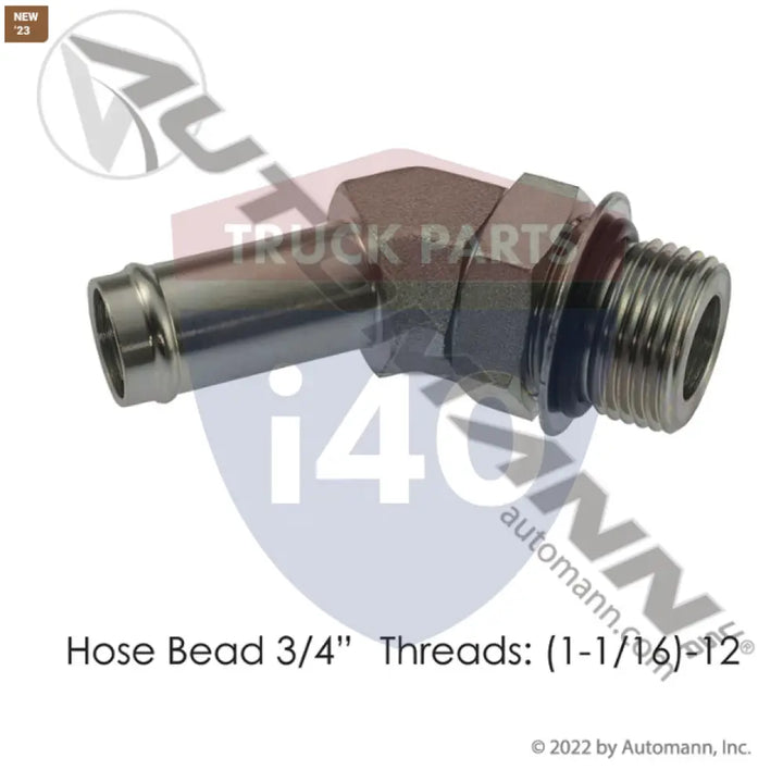 Automann 821.70715-1212 Bead Fitting 3/4in Hose 12 O-Ring Boss - Male 45° Elbows