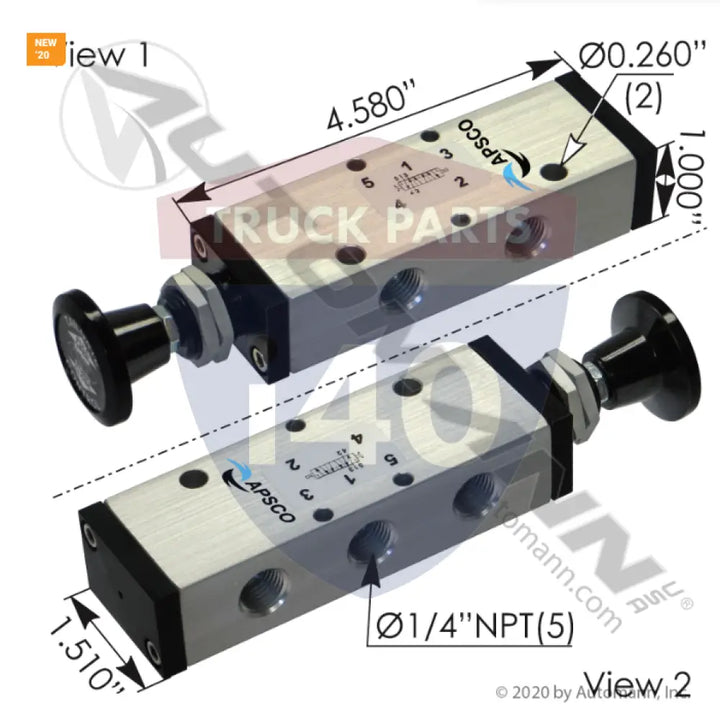 Apsco VX4N Push Pull Valve 4 Way - Push-Pull