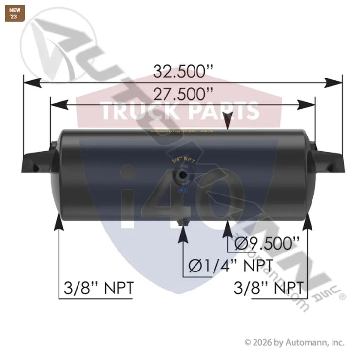 Automann 172.2036 Air Tank 1488 Cubic in Vol 9.500in Dia - Diameter - 9.5 in.