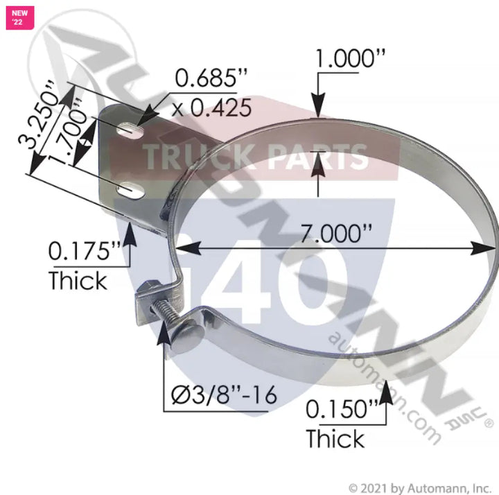 Automann 562.U7572BKSS Stack Mtg Bracket 7in SS Peterbilt - Stack Mtg Bracket 7in SS Peterbilt