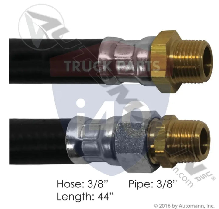 E8580-44BK Air Hose Assy 3/8in 3/8in Pipe-44in For Euclid - 3/8’’ NPT Fixed x 3/8’’ NPT Swivel