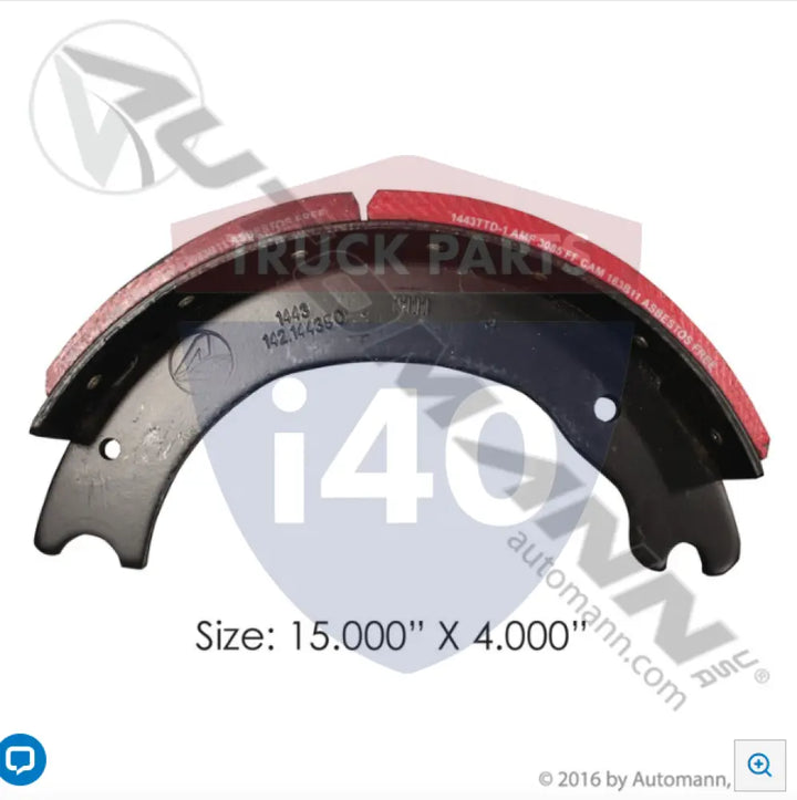 Automann 143.144380.30 Lined Brake Shoe 15.000in 4.000in - 23K Lb GAWR