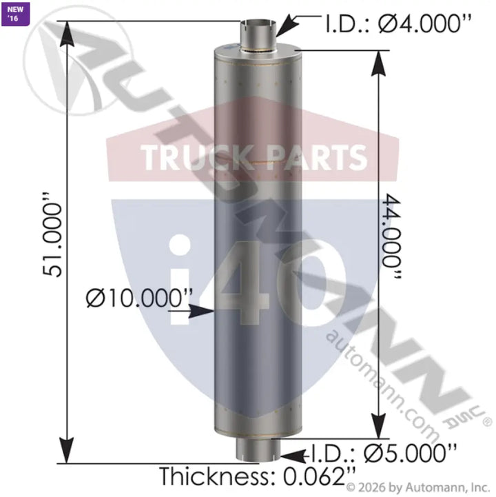 Automann 562.U64510 Muffler 4in Inlet 5in Outlet 10in Body - Muffler 4in Inlet 5in Outlet 10in Body