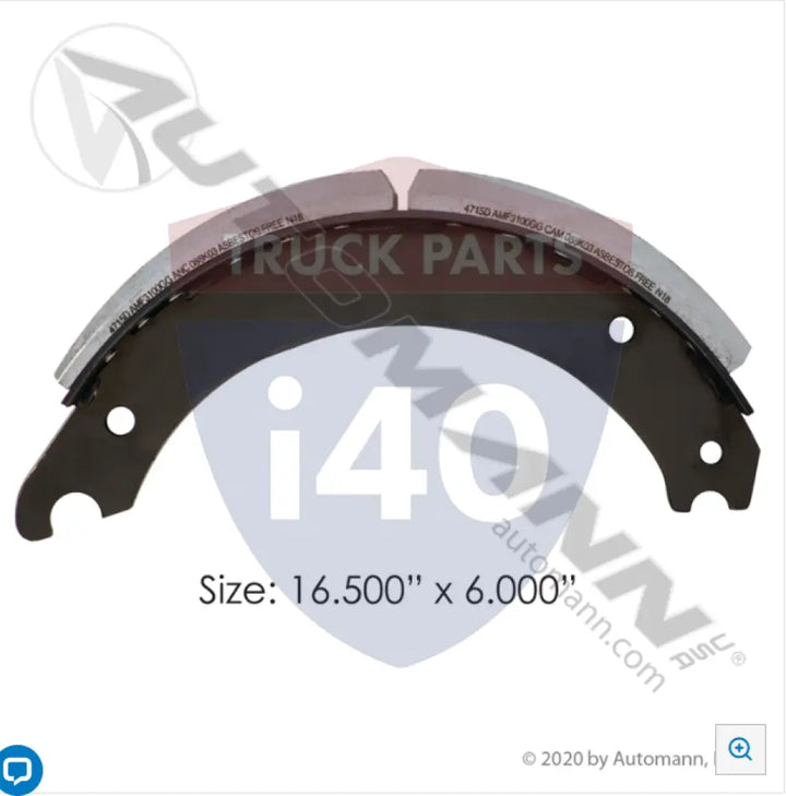 Automann 143.471580.31 Lined Brake Shoe 16.500in 6.000in - 25K Lb GAWR