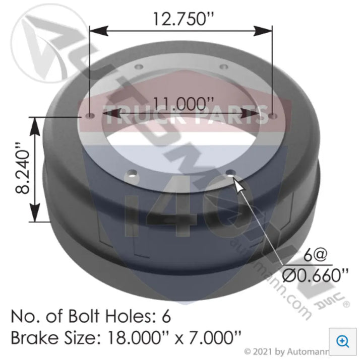 Automann MBD3197 Brake Drum 18.000in 7.000in - Brake Dia.-18.000