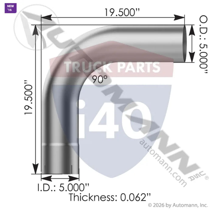 Automann 562.U4590E20A Exhaust Elbow 90 Deg 5in ID-OD - Exhaust Elbow 90 Deg 5in ID-OD