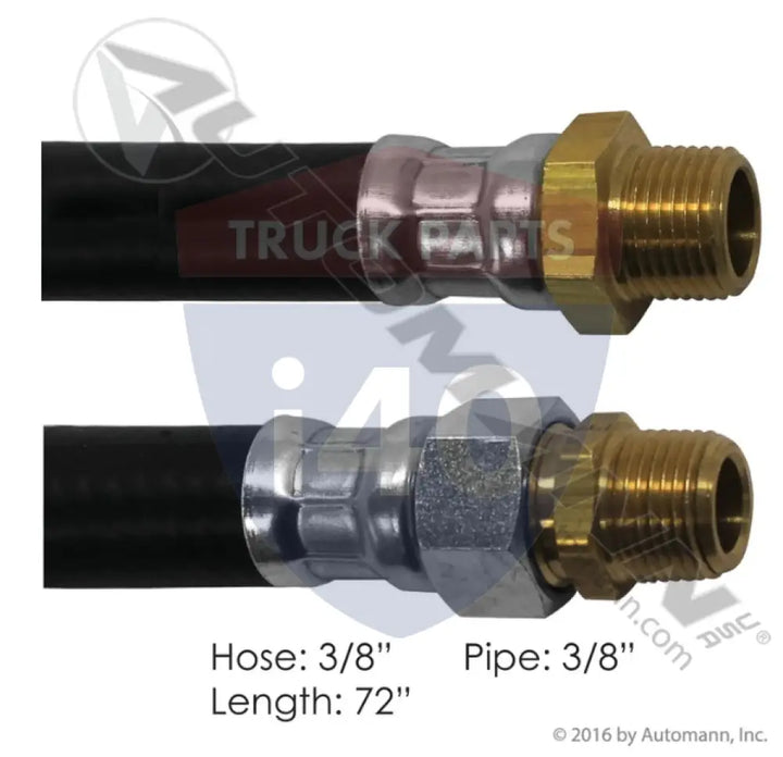 16672 Air Hose Assy 3/8in 3/8in Pipe-72in For Haldex - 3/8’’ NPT Fixed x 3/8’’ NPT Swivel