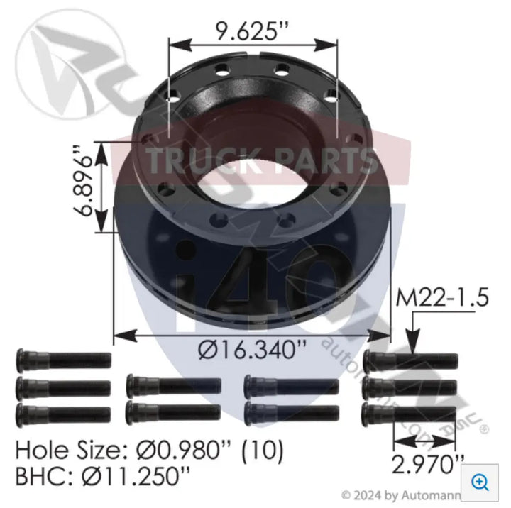 HDRS415332 Air Disc Rotor Hendrickson 415mm For Freightliner - U Shape