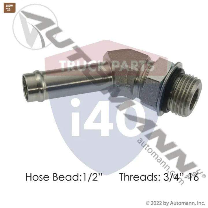 FG2873 Bead Fitting 1/2in Hose 8 O-Ring Boss For Paccar - Male 45° Elbows