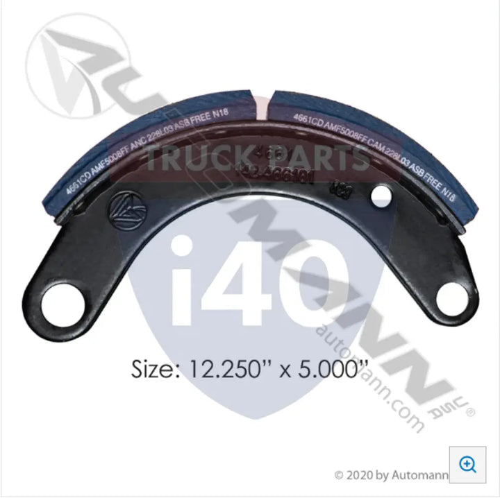 Automann 143.466181.50 Lined Brake Shoe 12.250in 5.000in - 20K Lb GAWR