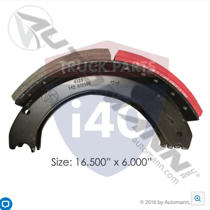 Automann 143.472580.30 Lined Brake Shoe 16.500in 6.000in - 23K Lb GAWR