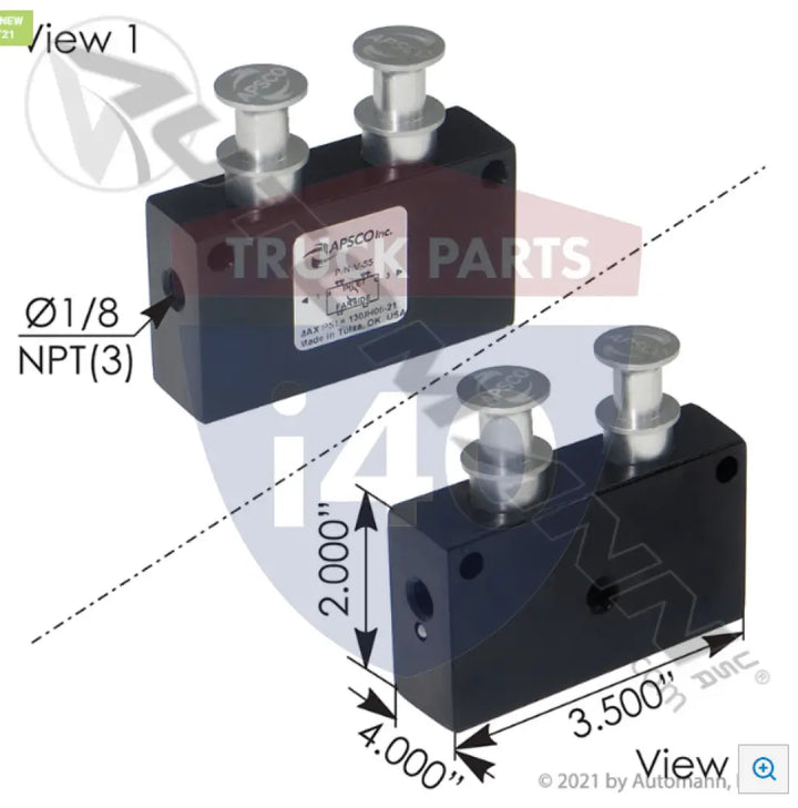 Apsco 170.V55AP Push Pull Valve 3 Way - Manual/Mechanical Actuated