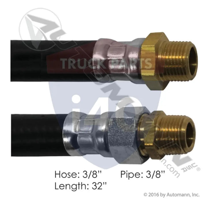 E8580-32BK Air Hose Assy 3/8in 3/8in Pipe 32in For Euclid - 3/8’’ NPT Fixed x 3/8’’ NPT Swivel