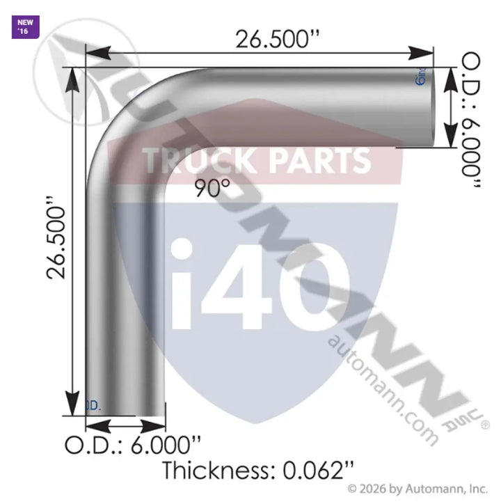 Automann 562.U4690S26A Exhaust Elbow 6in 90 Deg OD-OD ALZ - Exhaust Elbow 6in 90 Deg OD-OD ALZ