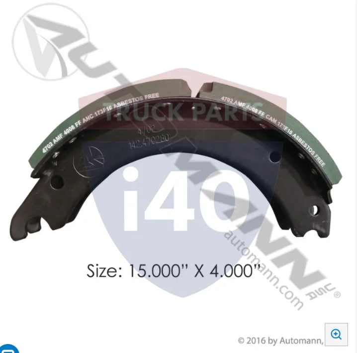 EX4702Q20KPREM Lined Brake Shoe 15.000in 4.000in For Bendix - 23K Lb GAWR