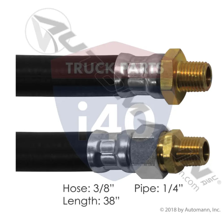 E857938BK Air Hose Assy 3/8IDx1/4NPTx38IN For Euclid - 1/4’’ NPT Fixed x 1/4’’ NPT Swivel
