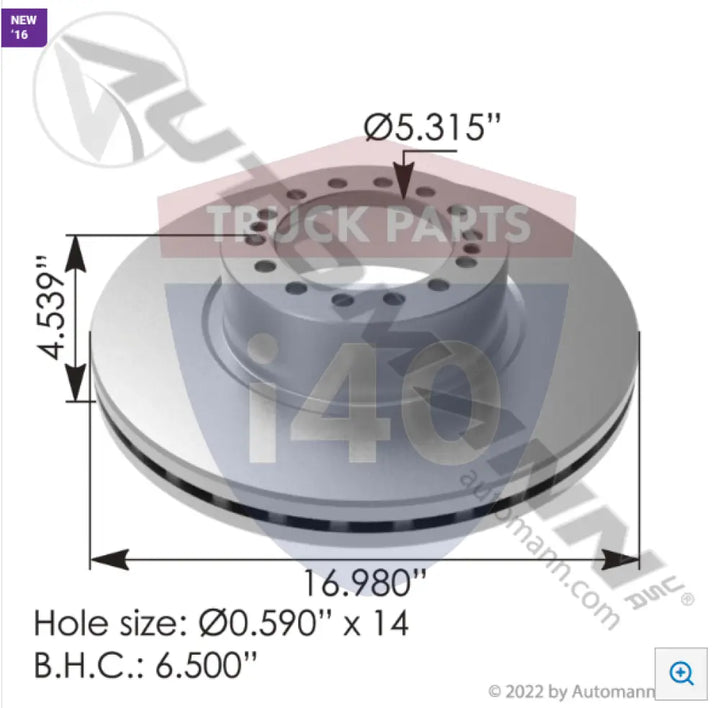 611300 Air Disc Rotor 16.980in For Prevost - Hat Shape