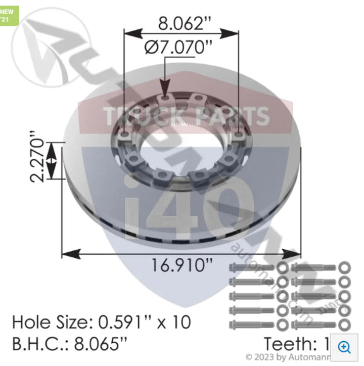 Automann 153.130036 Air Disc Brake Rotor Kit 16.910in - Flat Shape