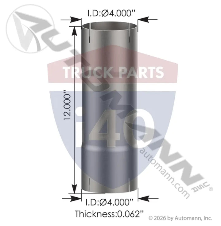 Automann 562.U74412A Exhaust Repair Section 4in ID 12in - Exhaust Repair Section 4in ID x 12in L