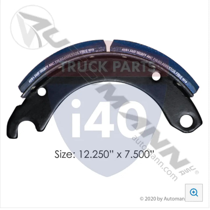Automann 143.459180.50 Lined Brake Shoe 12.250in 7.500in - 20K Lb GAWR