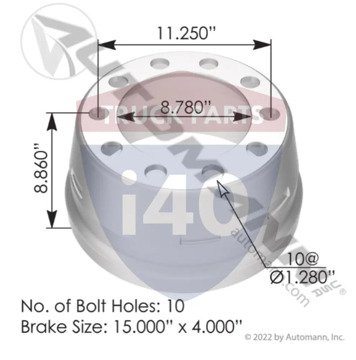 Automann 151.5401BAMTR Brake Drum Fully Machined 15in 4in - Brake Dia.-15.000