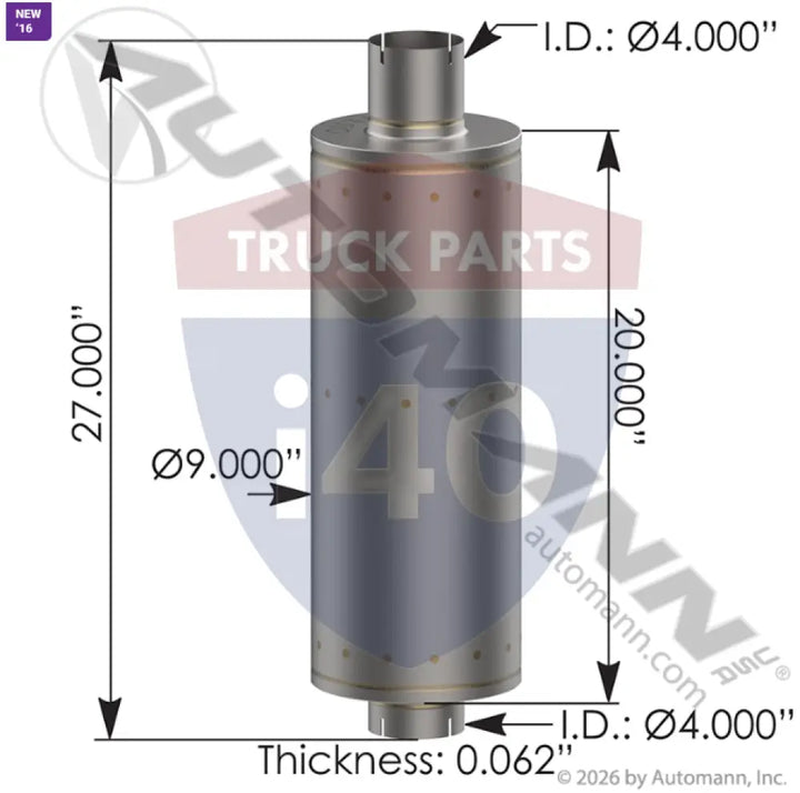 Automann 562.U64092 Muffler 4in Inlet/Outlet 9in Body - Muffler 4in Inlet/Outlet 9in Body