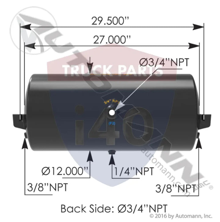 2002E Air Tank 2850 Cubic in Vol 12.000in Dia For Tectran - Diameter - 12 in.