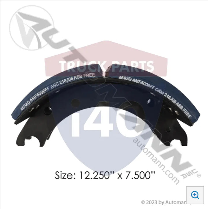 Automann 143.469280.50 Lined Brake Shoe 12.250in 7.500in - 20K Lb GAWR
