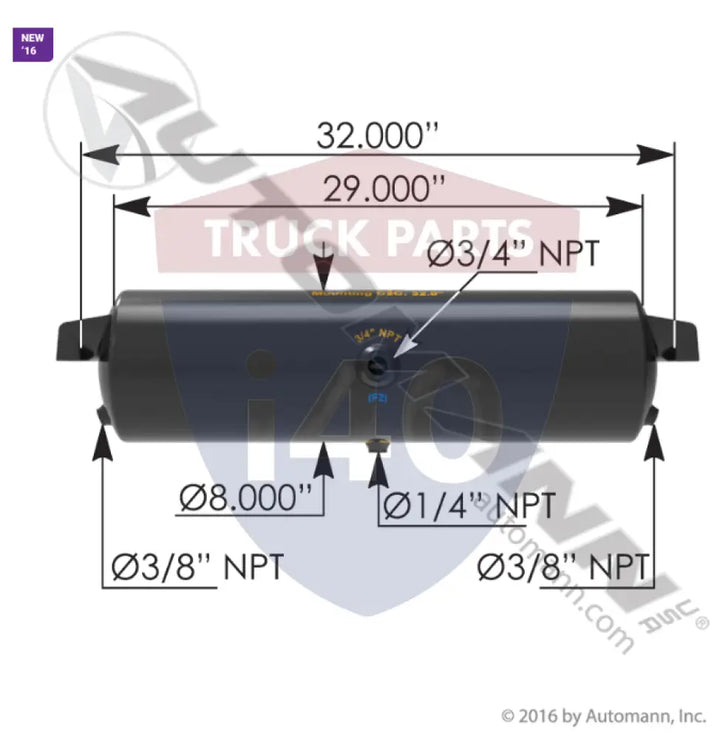 Automann 172.2027 Air Tank 1425 Cubic in Vol 8.000in Dia - Diameter - 8 in.