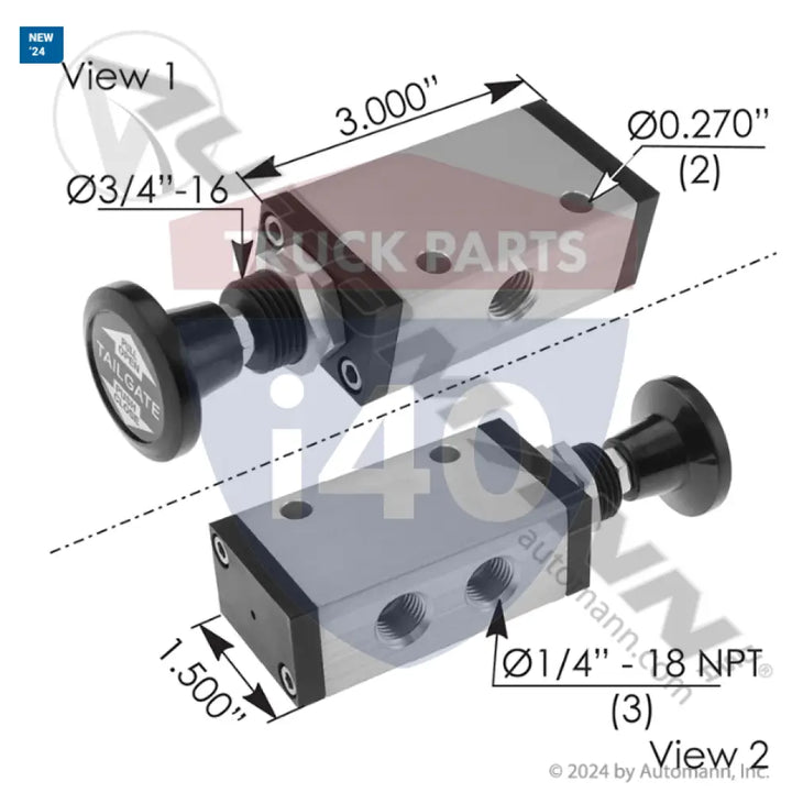 Apsco 170.VX3AP Push Pull Valve 3 Way - Push-Pull