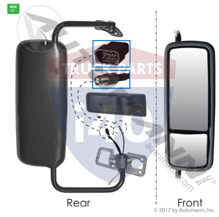Automann 563.46072 Mirror Assy RH HT MTR Black Freightliner - Mirror Assy RH HT MTR Black Freightliner