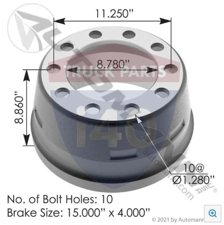 94563721AX Brake Drum 15.000in 4.000in For Ford - Brake Dia.-15.000