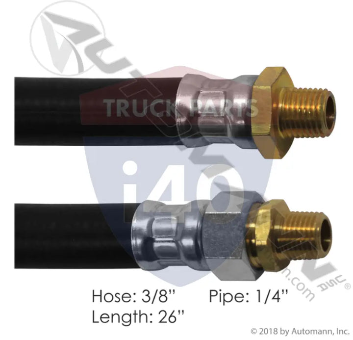 16026 Air Hose Assy 3/8IDx1/4NPTx26IN For Haldex - 1/4’’ NPT Fixed x 1/4’’ NPT Swivel