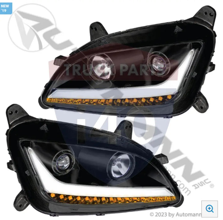 Automann 564.75048SB Headlamp Assembly Black LH-RH Peterbilt - Headlamp Assembly Black LH-RH Peterbilt