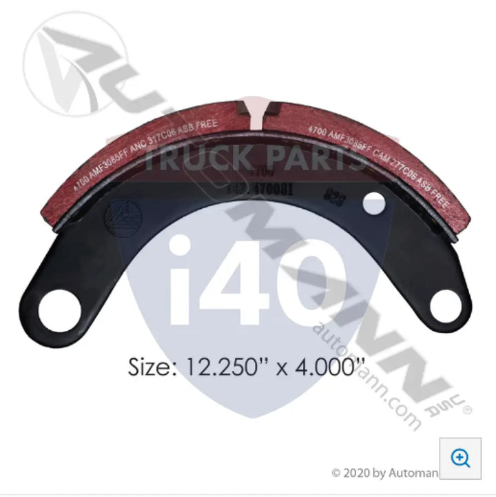 Automann 143.470081.30 Lined Brake Shoe 12.250in 4.000in - 23K Lb GAWR