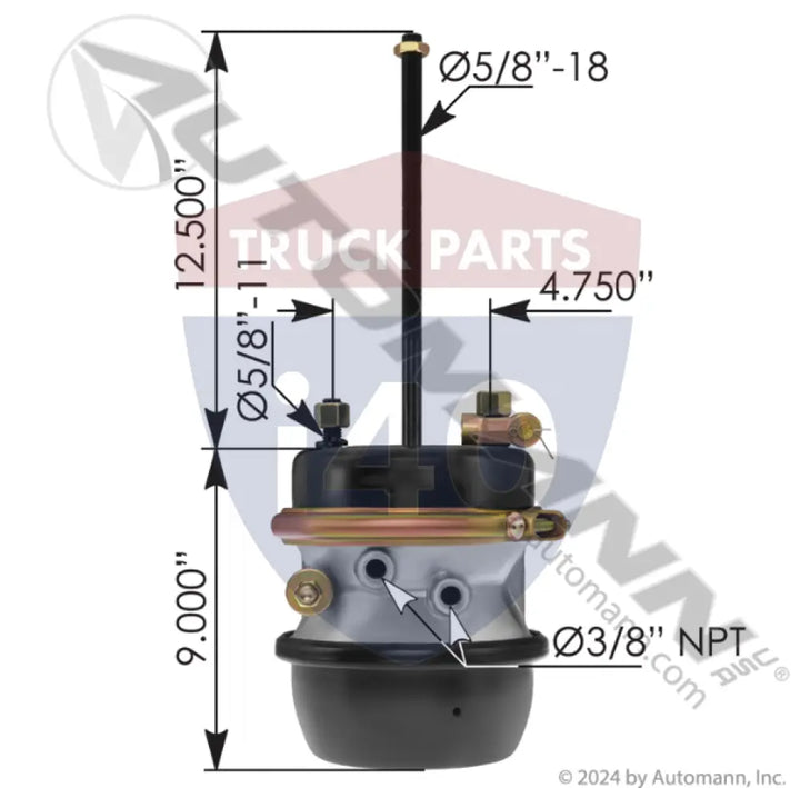 S-28517-3 Spring Brake Chamber for INTRAAX Sealed For Hendrickson Trailer - Threaded Rod