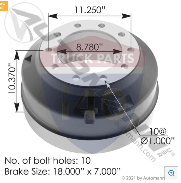 66665B Brake Drum 18.000in 7.000in For Webb - Brake Dia.-18.000