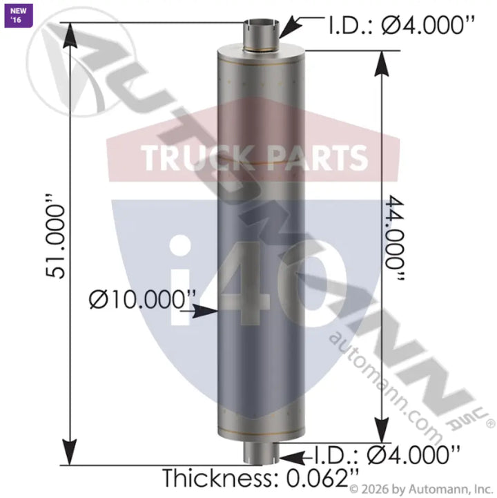 Automann 562.U6410 Muffler 4in Inlet/Outlet 10in Body - Muffler 4in Inlet/Outlet 10in Body