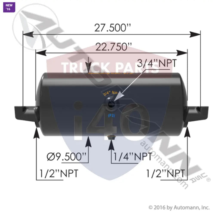 2001B Air Tank 1488 Cubic in Vol 9.500in Dia For Tectran - Diameter - 9.5 in.