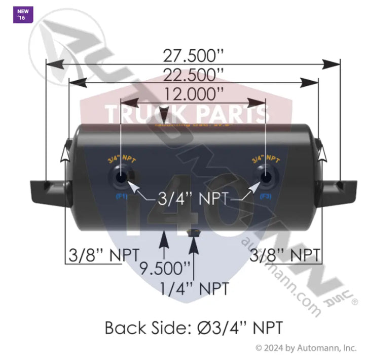 Automann 172.2017 Air Tank 1488 Cubic in Vol 9.500in Dia - Diameter - 9.5 in.