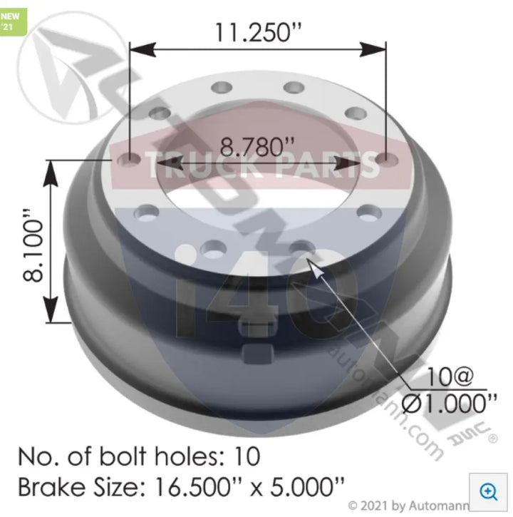 68846B Brake Drum 16.500in 5.000in For Webb - Brake Dia.-16.500