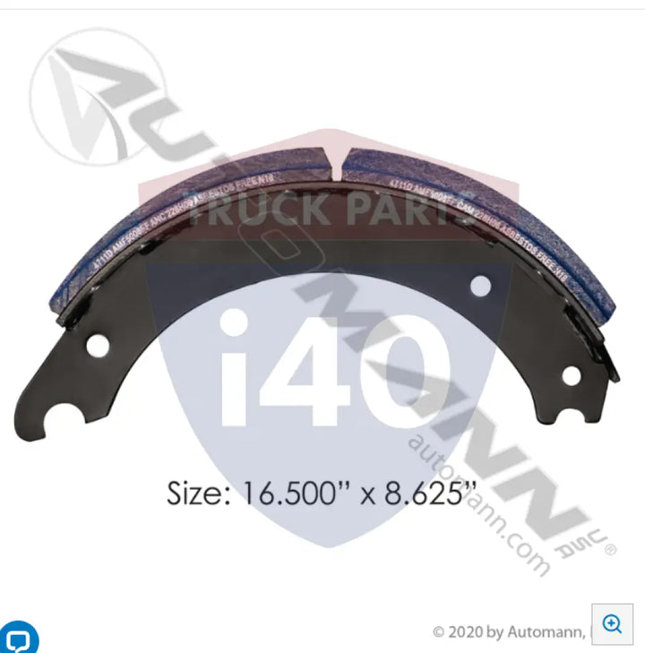 Automann 143.471180.50 Lined Brake Shoe 16.500in 8.625in - 20K Lb GAWR