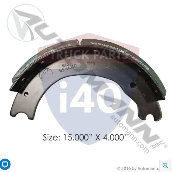 Automann 143.144380.40 Lined Brake Shoe 15.000in 4.000in - 23K Lb GAWR