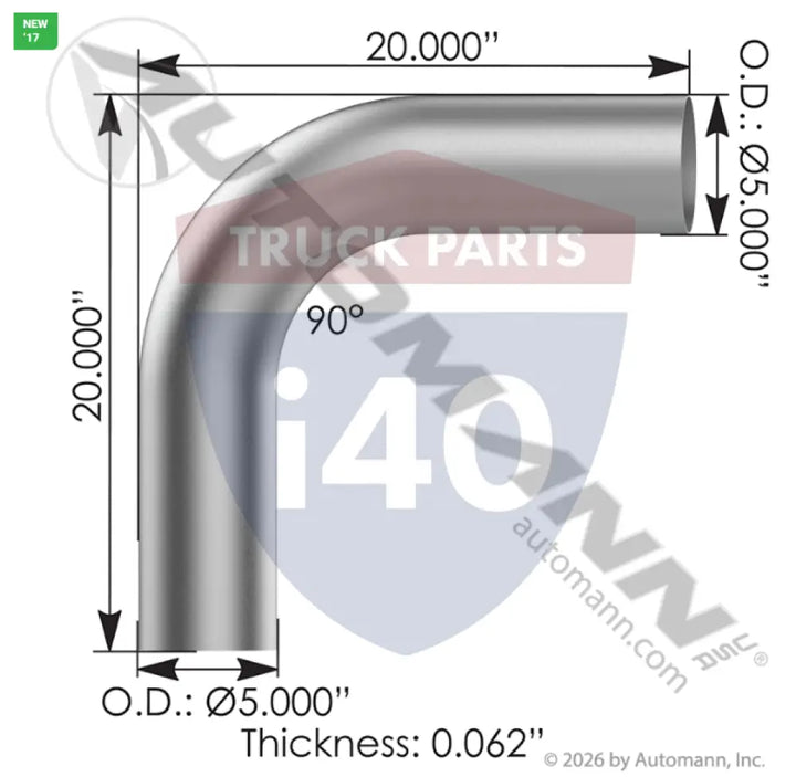 Automann 562.U4590S20A Exhaust Elbow 90 Deg 5in OD-OD - Exhaust Elbow 90 Deg 5in OD-OD