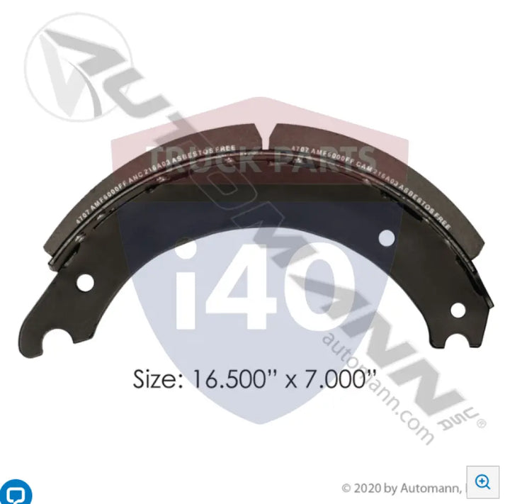 Automann 143.470780.60 Lined Brake Shoe 16.500in 7.000in - 20K Lb GAWR