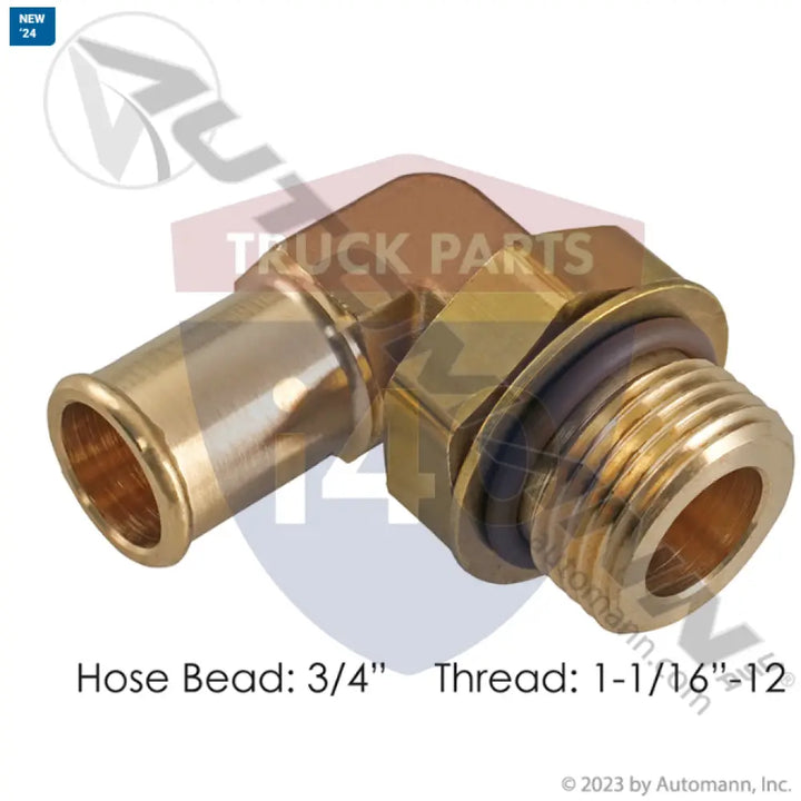 1695HB1212 Bead Fitting 3/4in Hose 12 O-Ring Boss For Parker - Male 90° Elbows